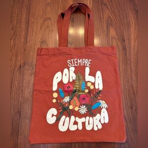 Burned orange Tote Bag with Floral Design. Latino. Hispanic